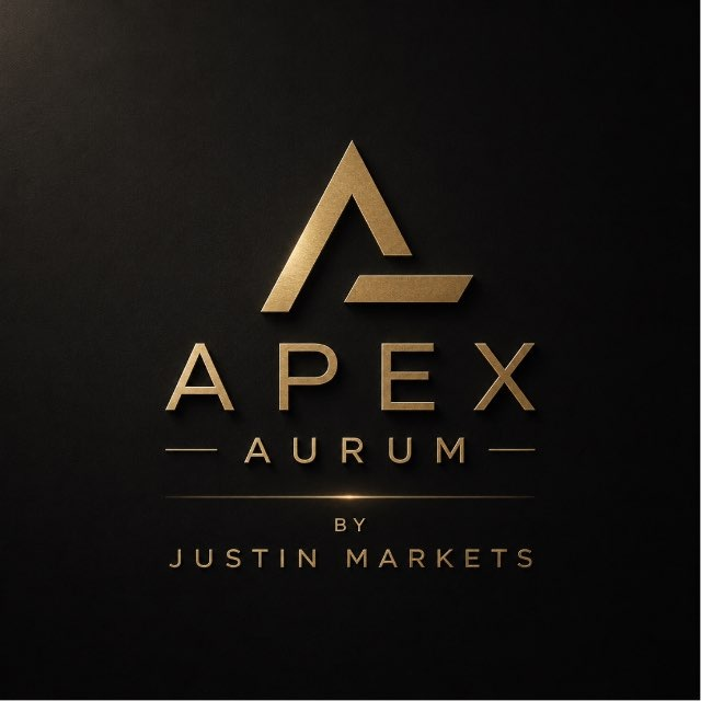 Apex Aurum by Justin Markets – goldenes Logo auf schwarzem Hintergrund